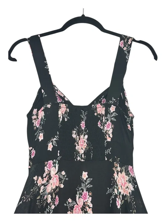 American Rag Handkerchief Dress Womens Small Floral Black Smocked Cottagecore - Picture 6 of 9